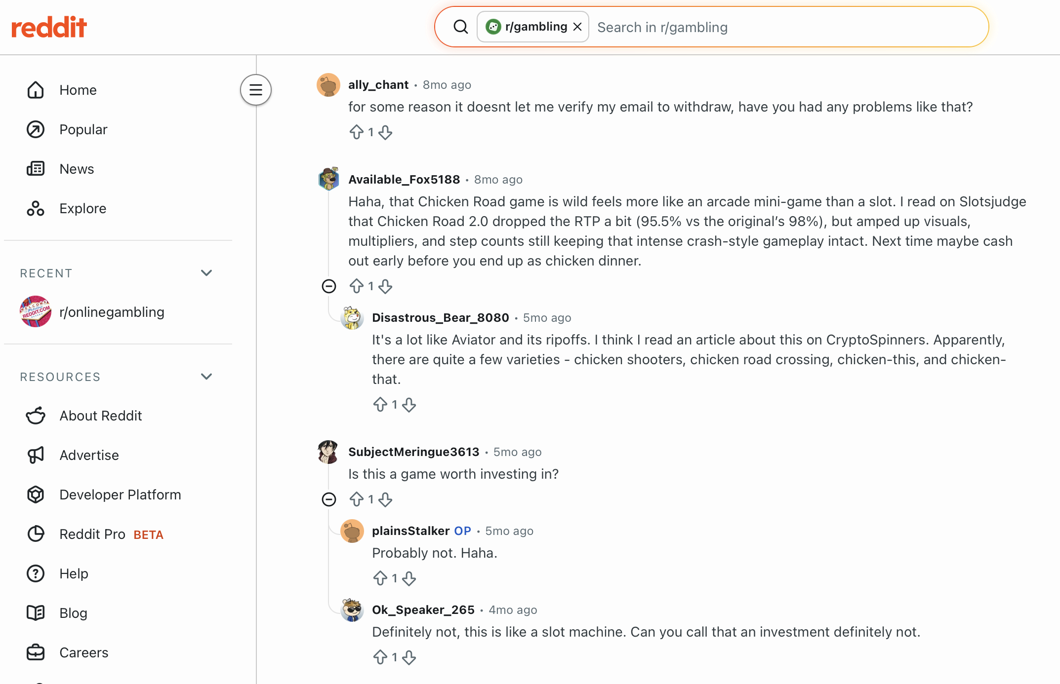 Chicken Road 2 Erfahrungen auf Reddit r/gambling — Originalkommentare von Available_Fox5188, Disastrous_Bear_8080 und Ok_Speaker_265 zum Chicken Road 2 Slot
